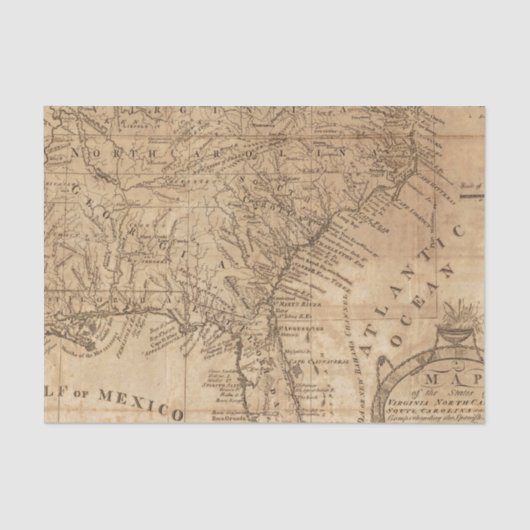 およびノースカロライナバージニア州の地図 薄葉紙 (正面)