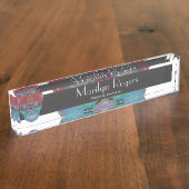 およびハート生命の樹が付いている虹の砂糖のスカル デスクネームプレート (側面)