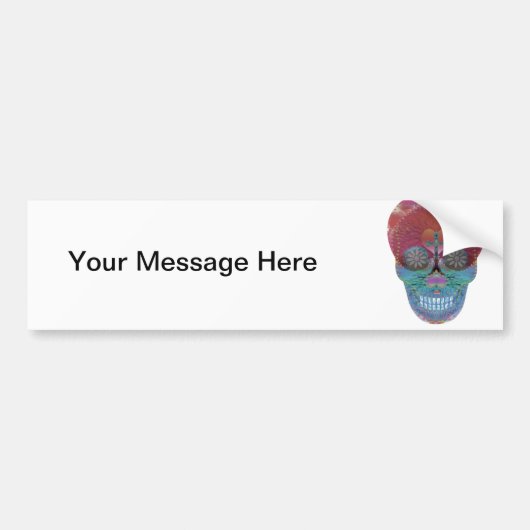 およびハート生命の樹が付いている虹の砂糖のスカル バンパーステッカー (正面)
