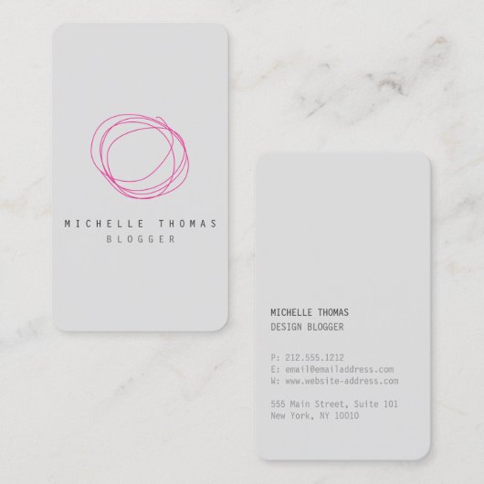 およびミニマルデザイモダンナースクライブラブルロゴ(ピンク) 名刺 (正面/裏面)