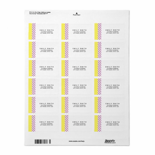 およびモダントレンディーイエローおよびパープルのストライプアドレス ラベル (フルシート)