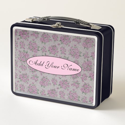 およびモダンヴィンテージフローラのテキストの追加 メタルランチボックス (正面)