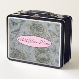 およびモダンヴィンテージフローラのテキストの追加 メタルランチボックス