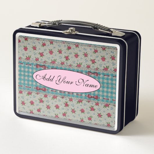 およびモダンヴィンテージフローラのテキストの追加 メタルランチボックス (正面)