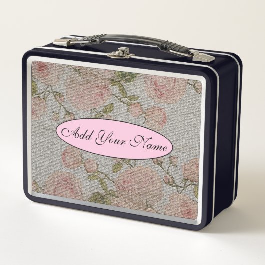 およびモダンヴィンテージフローラのテキストの追加 メタルランチボックス (正面)