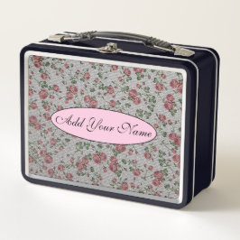 およびモダンヴィンテージフローラのテキストの追加 メタルランチボックス