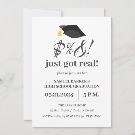 およびユーモアのあるおもしろいのカスタマイズ可能な卒業 招待状 (正面)