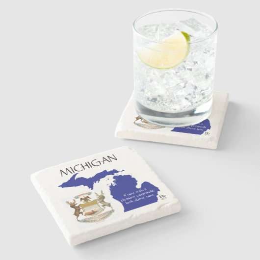 および地図ミシガン州の紋章付き外衣 ストーンコースター (横)