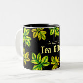 および希望モダンな緑の茶葉"お茶" ツートーンマグカップ (正面左)
