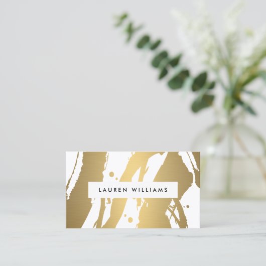 および抽象芸術エレガント金ゴールドブラシストローク設計者 名刺 (スタンド正面)