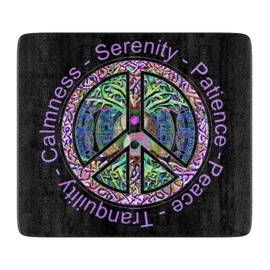 および陽性の単語生命の樹とのピースマーク カッティングボード (正面)