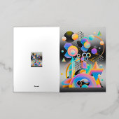 および鮮やか抽象芸術お洒落アートワークの幾何学的 箔グリーティングカード (外側レイダウン)