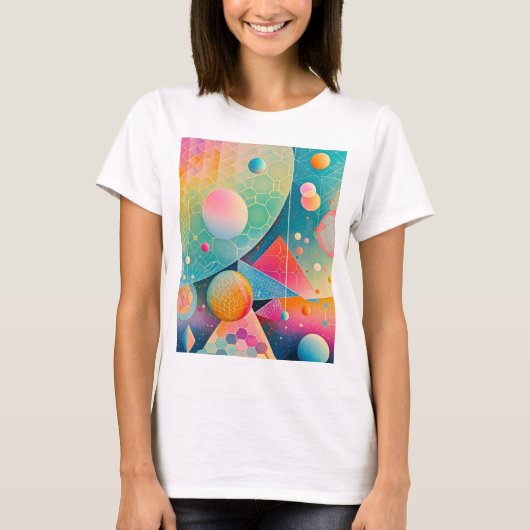 および鮮やか抽象芸術お洒落アートワークの幾何学的 Tシャツ (正面)