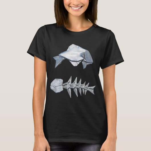 おりがみの魚と魚の骨 Tシャツ (正面)