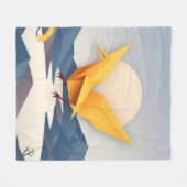 おりがみ鶴のベクターアート フリースブランケット (正面(横))