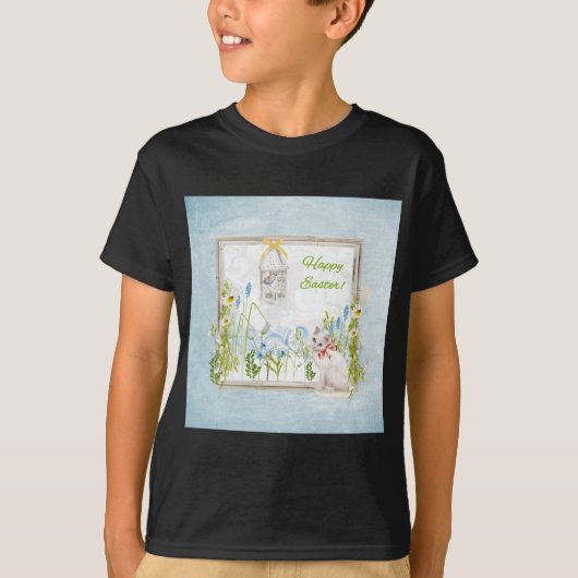 おりの花園の監視鳥の白い猫 Tシャツ (正面)