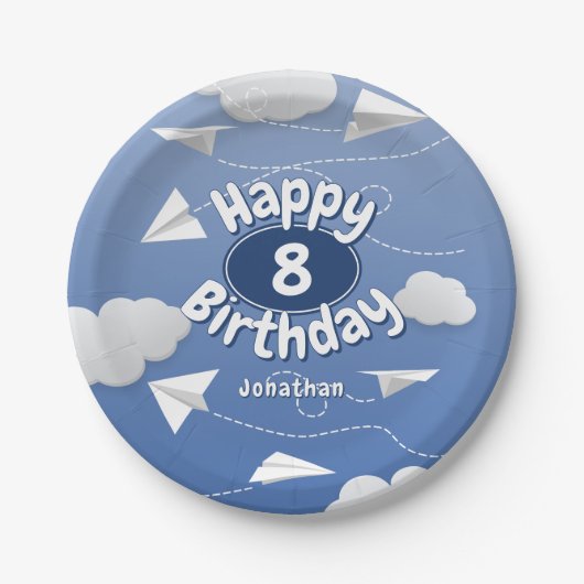 おり紙飛行機 こどもの誕生日 ペーパープレート (正面)