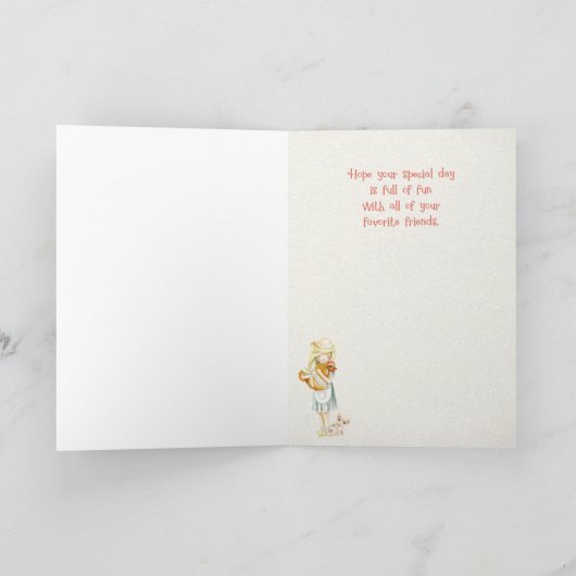 おんどりと子猫と犬の4歳の誕生日おめでとう カード (内部)