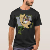 おんぼろラーメン食べのゲーマー猫ゲーム一時停止 Tシャツ (正面)