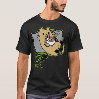 おんぼろラーメン食べのゲーマー猫ゲーム一時停止 Tシャツ