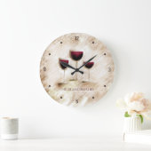 おアート茶の赤ワイングラスtrioグルメキッチン ラージ壁時計 (ホーム)