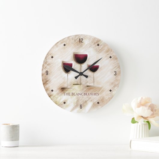 おアート茶の赤ワイングラスtrioグルメキッチン ラージ壁時計 (ホーム)