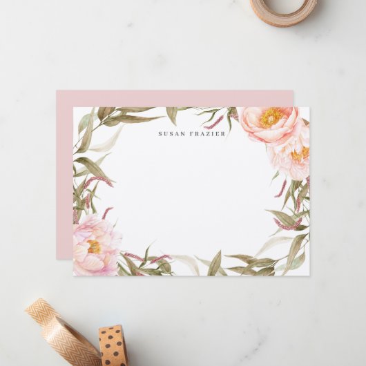 おエレガントフェミニン名前の水色フローラ ノートカード (正面/裏面インサイチュ)