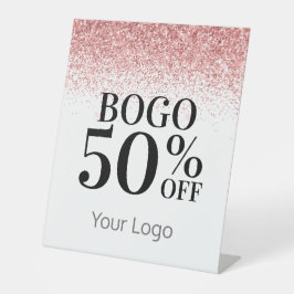 おエレガント客様のロゴピンクグリッターBOGOビジネス 台座サイン