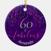 おエレガント歳の誕生日を滴らせる紫 セラミックオーナメント (正面)