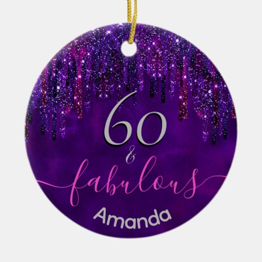 おエレガント歳の誕生日を滴らせる紫 セラミックオーナメント (正面)