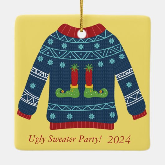 おカスタマイズの記念すべき醜いセーターパーティー セラミックオーナメント (裏面)
