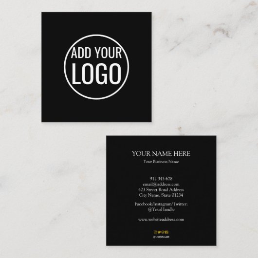 おカスタム客様のロゴサークルプロフェッショナルブラックブ スクエア名刺 (正面/裏面)