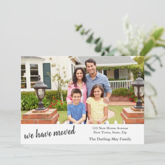 おカスタム客様の家族の名前と新しい住所を含む写真 案内状 (スタンド正面)