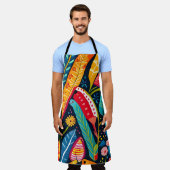 おカラフル富フローラアートパターン エプロン (着用した状態)