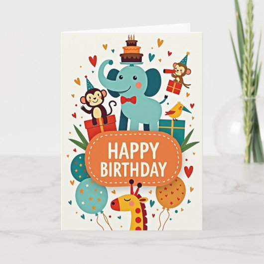 おサルが可愛い誕生日カード カード (正面)