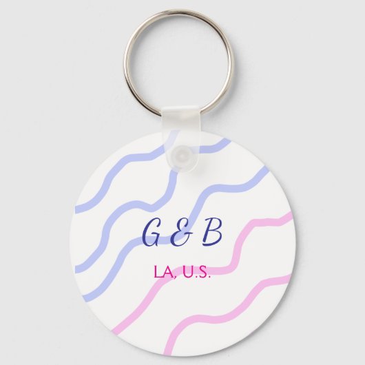 おシンプルミニマル客様のカップル名を追加する市区町村名文字 キーホルダー (正面)