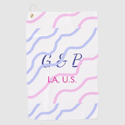 おシンプルミニマル客様のカップル名を追加する市区町村名文字 ゴルフタオル (正面)