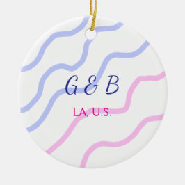 おシンプルミニマル客様のカップル名を追加する市区町村名文字 セラミックオーナメント