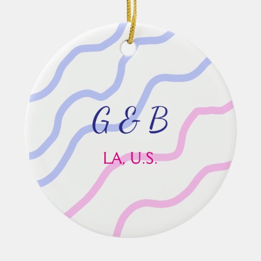 おシンプルミニマル客様のカップル名を追加する市区町村名文字 セラミックオーナメント (正面)