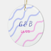 おシンプルミニマル客様のカップル名を追加する市区町村名文字 セラミックオーナメント (左)