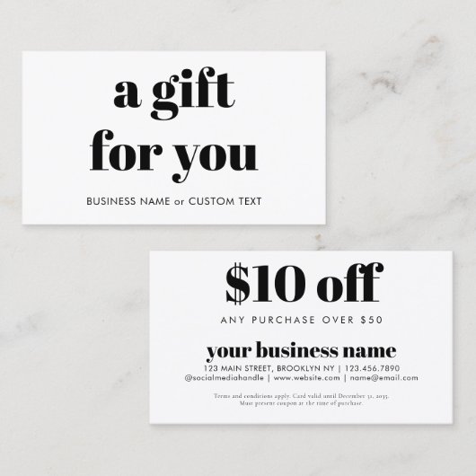 おシンプルモダン客様のクーポンコード事業へのギフト 割引カード (正面/裏面)