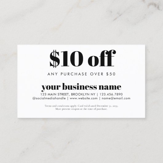 おシンプルモダン客様のクーポンコード事業へのギフト 割引カード (裏面)