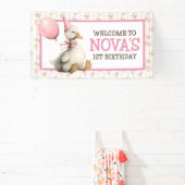 おバカなあひるちゃん オーダーメイド ピンク 1歳の誕生日 横断幕 (インサイチュ)