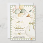 おバカなあひるのグリーンギンガム　１歳の誕生日 招待状 (正面)