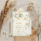 おバカなあひるのグリーンギンガム　１歳の誕生日 招待状