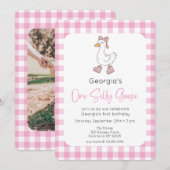 おバカなあひるのピンク 1歳の誕生日　写真招待状 招待状 (正面/裏面)