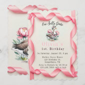 おバカなガチョウの1歳の女の子の誕生日パーティー 招待状 (正面/裏面)