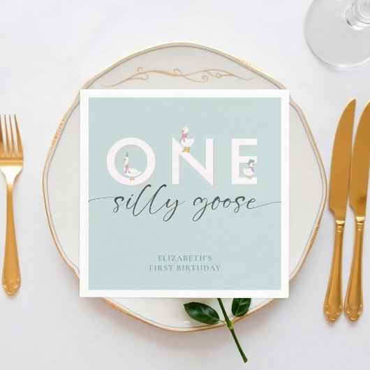 おバカなガチョウの1歳誕生日・かわいい スタンダードカクテルナプキン