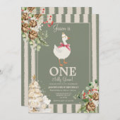 おバカなキジの冬の緑の木　1歳の誕生日 招待状 (正面/裏面)