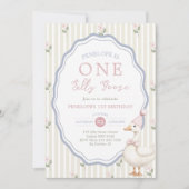 おバカなグースの花柄1歳誕生日 招待状 (正面)